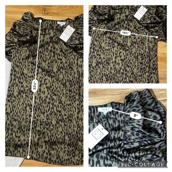 THML sz S green Leopard print puff sleeve dress - Picture 11 of 11